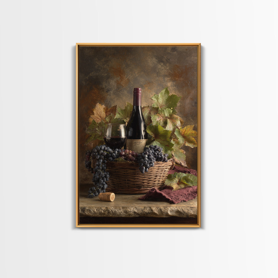Wine Harvest Basket Framed Canvas Print, Winery Art, Wall Hanging, Winery Decor, Fine Art, Vineyard, Preppy Wall Art, WIN-2x3-78