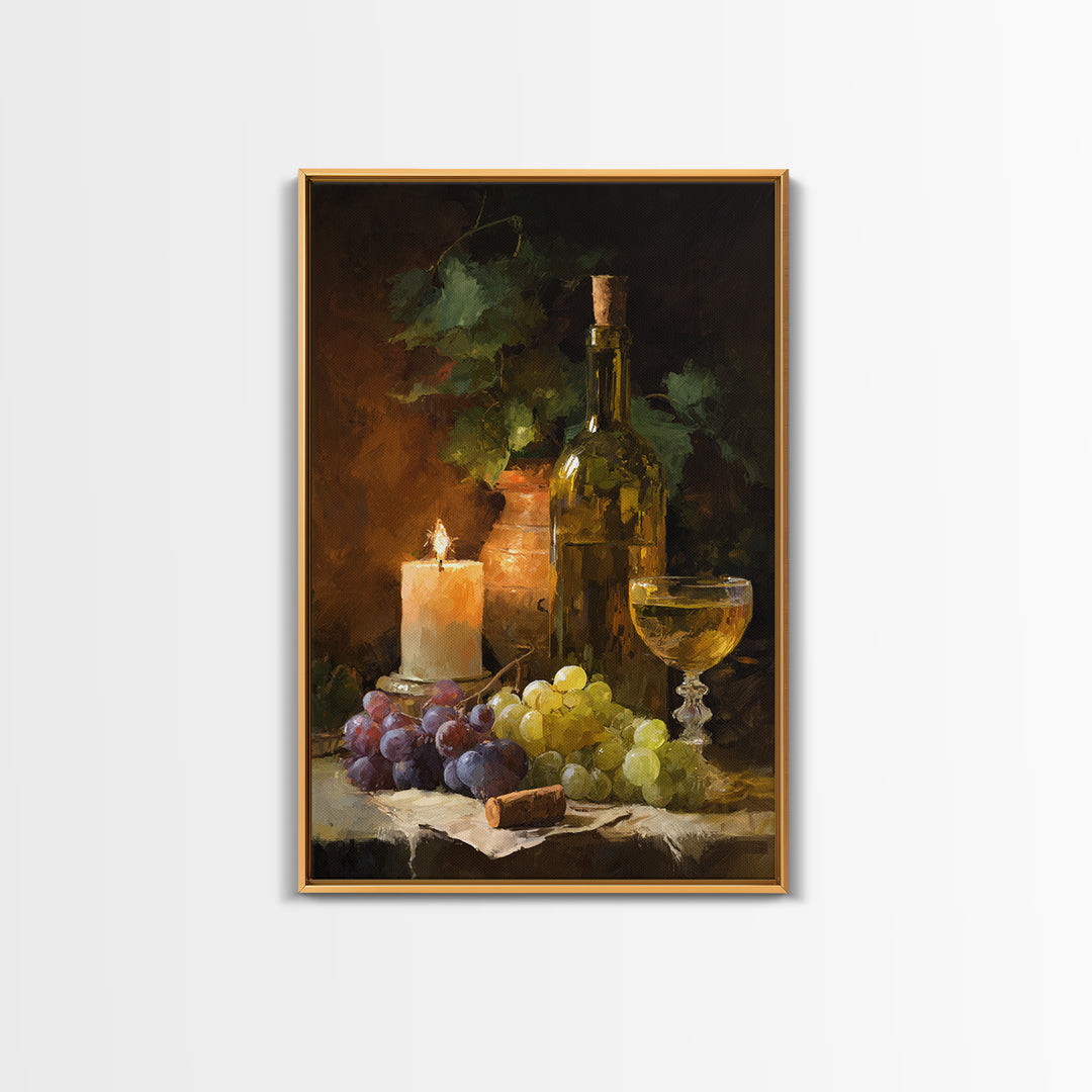Olive Branch and Wine Glass Mediterranean Still Framed Canvas Print, Winery Art, Travel Poster, Winery Decor, Watercolor Art, WIN-2x3-8