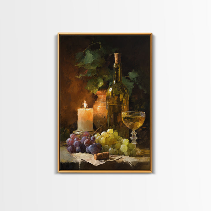 Olive Branch and Wine Glass Mediterranean Still Framed Canvas Print, Winery Art, Travel Poster, Winery Decor, Watercolor Art, WIN-2x3-8