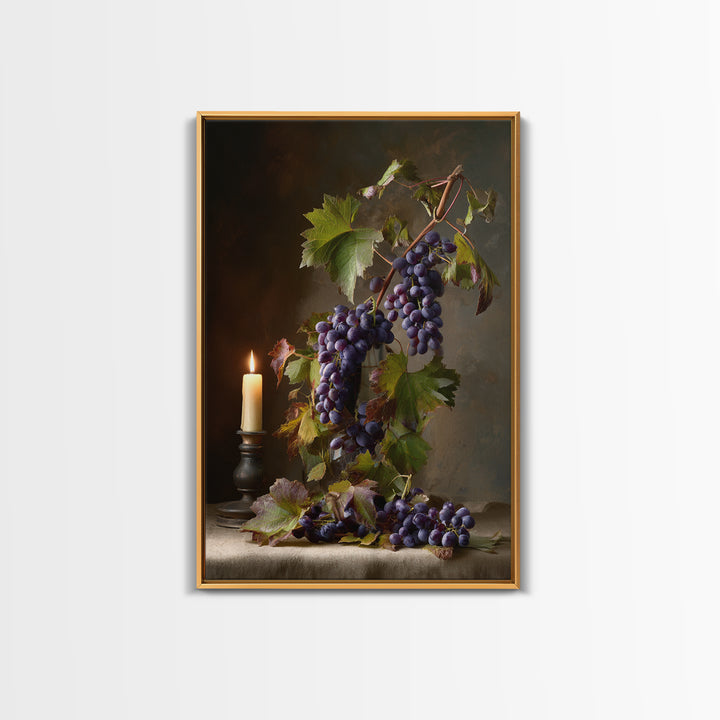 Grapevine Branch with Purple Grapes and Leaves Canvas Print, Winery Art, Kitchen Wall Decor, Winery Decor, Fine Art, Vineyard, WIN-2x3-81