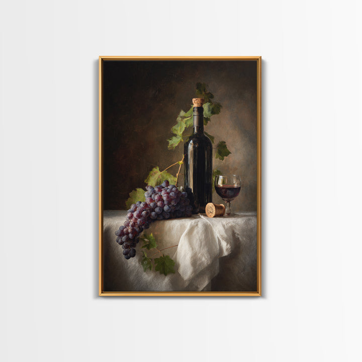 Champagne Grapes and White Linen Still Life Framed Canvas Print, Winery Art, Preppy Wall Art, Winery Decor, Fine Art, Vineyard, WIN-2x3-85