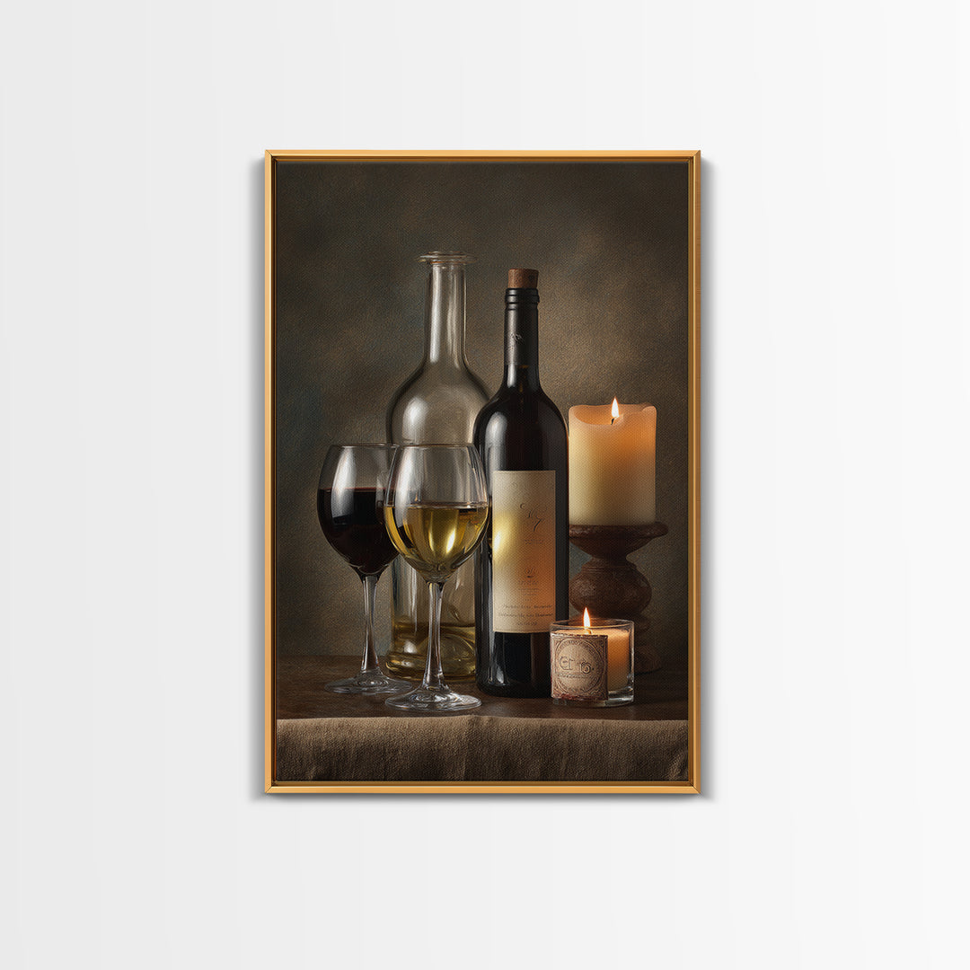 Wine Tasting Flight Rendered as Elegant Still Framed Canvas Print, Winery Art, Kitchen Wall Art, Winery Decor, Vineyard, WIN-2x3-90