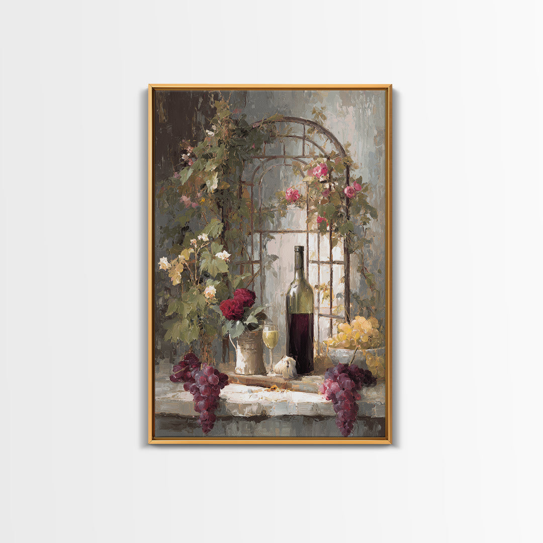 Vineyard Gate with Climbing Roses Canvas Print, Winery Art, Travel Poster, Winery Decor, Oil Painting, Vineyard, WIN-2x3-95