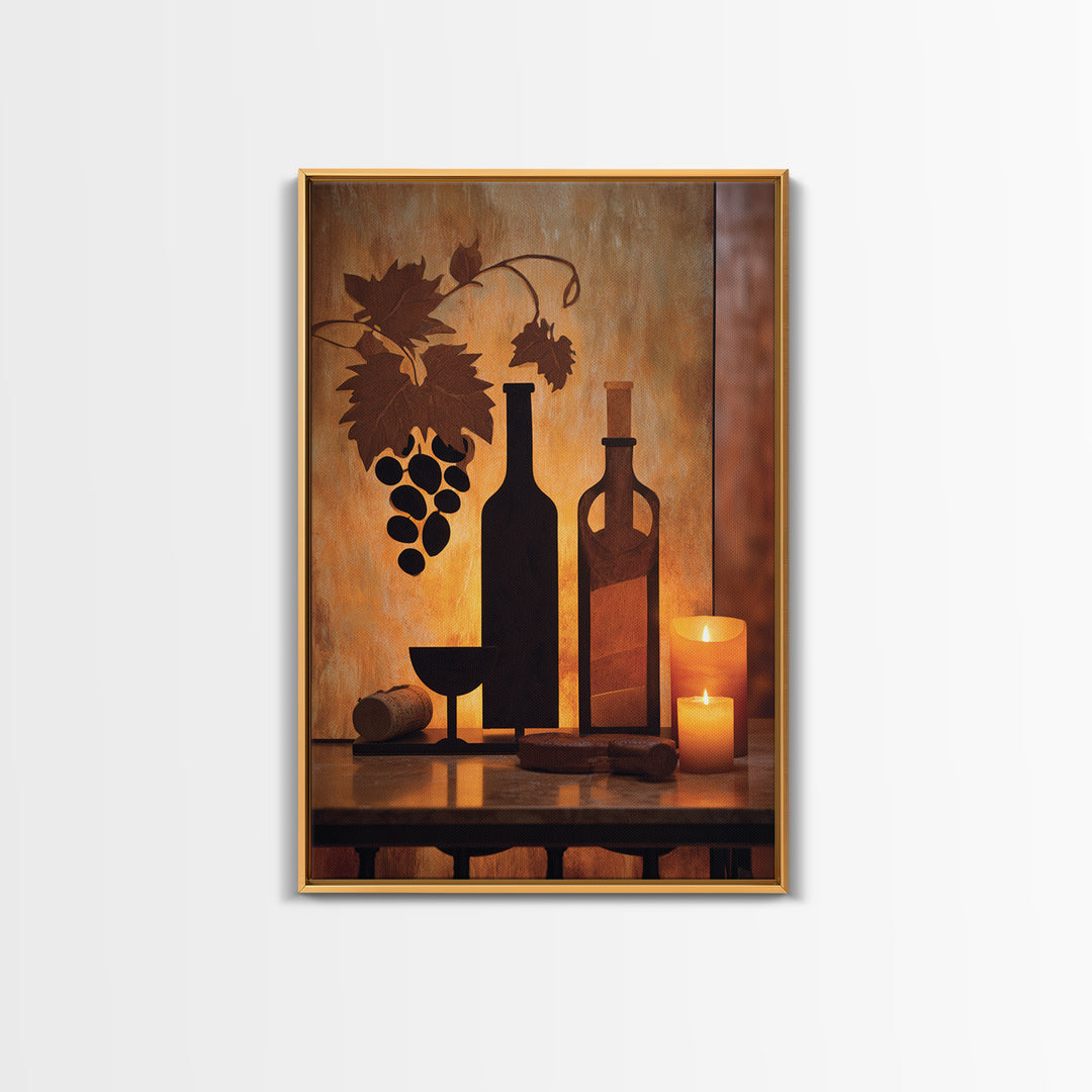 Black and Gold Wine Bottle Silhouette Canvas Print, Winery Art, Wall Art Print, Winery Decor, Fine Art, Vineyard, Gallery Decor, WIN-2x3-96