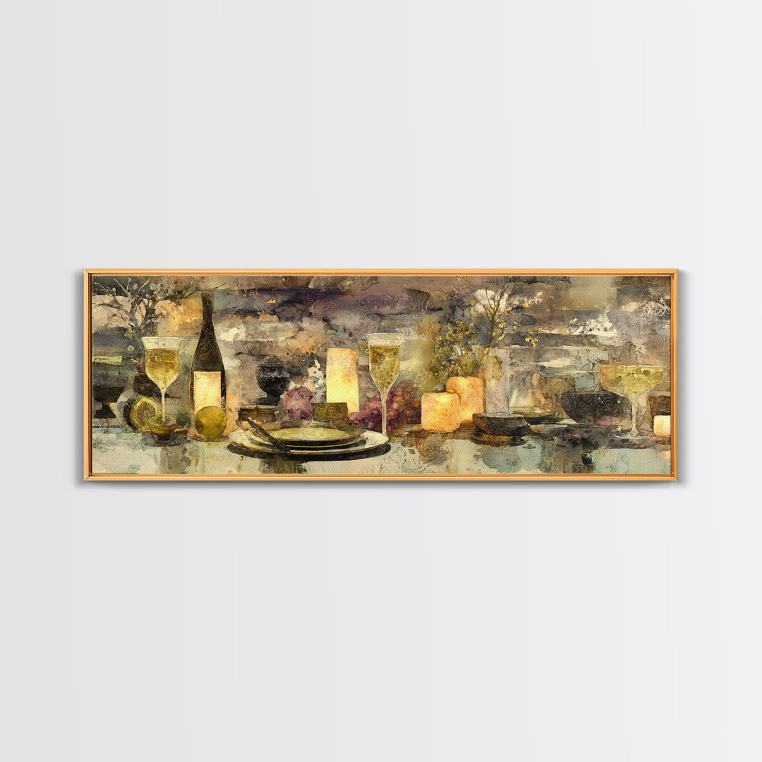 Champagne Coupe with Bubbles and Light Canvas Print, Winery Art, Cocktail Wall Art, Winery Decor, Watercolor Art, Vineyard, WIN-3x1-11