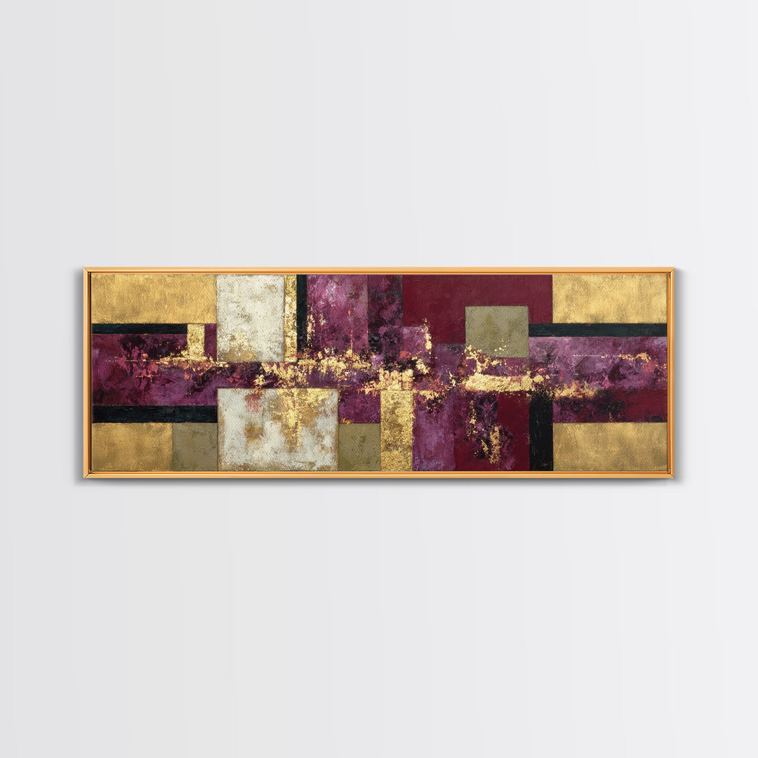 Burgundy Abstract with Gold Accents Framed Canvas Print, Winery Art, Gallery Decor, Winery Decor, Fine Art, Vineyard, WIN-3x1-15