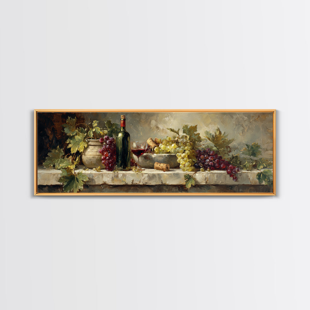 Olive Branch and Wine Glass Mediterranean Still Canvas Print, Winery Art, Retro Wall Art, Winery Decor, Fine Art, Vineyard, WIN-3x1-16