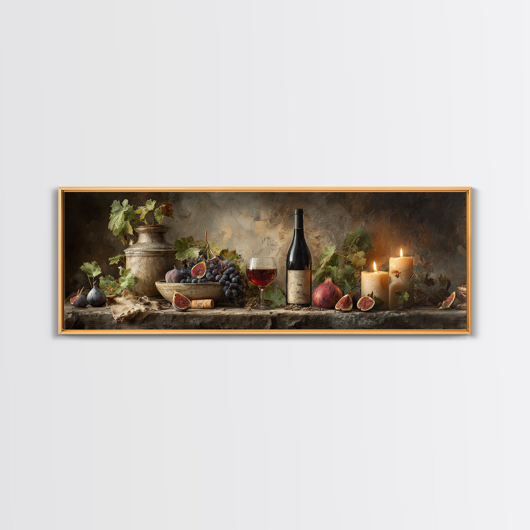 Wine Bottle and Glass Still Life Framed Canvas Print, Winery Art, Framed Art, Winery Decor, Fine Art, Vineyard, Landscape Art, WIN-3x1-18