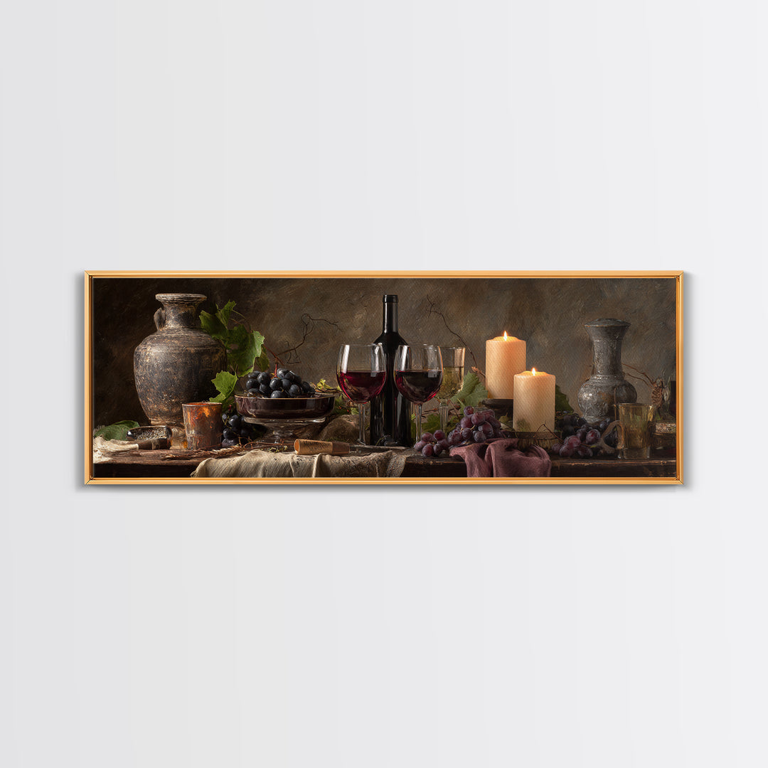 Wine Tasting Flight Rendered as Elegant Still Framed Canvas Print, Winery Art, Wall Hanging, Winery Decor, Fine Art, Vineyard, WIN-3x1-2