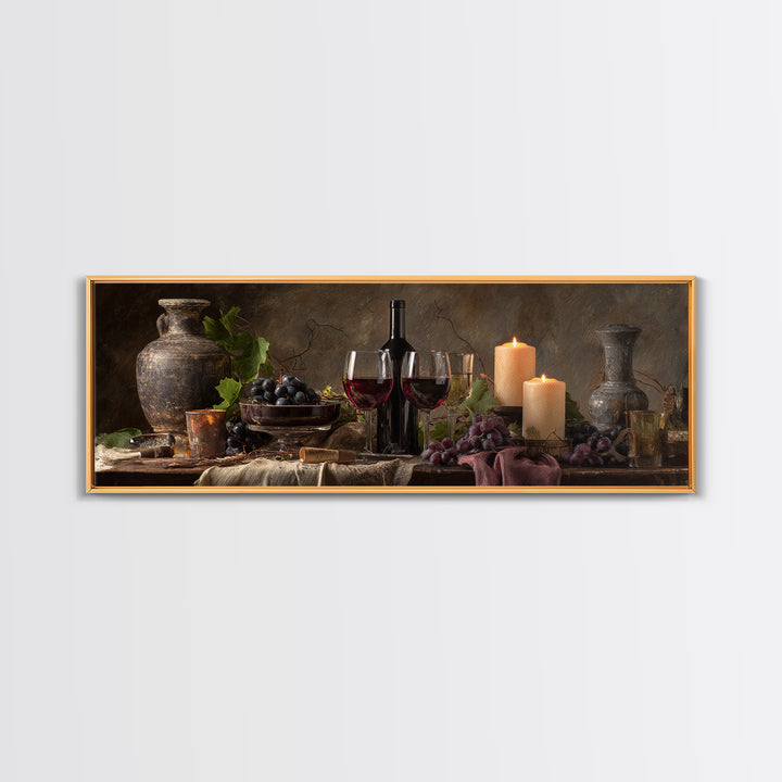 Wine Tasting Flight Rendered as Elegant Still Framed Canvas Print, Winery Art, Wall Hanging, Winery Decor, Fine Art, Vineyard, WIN-3x1-2