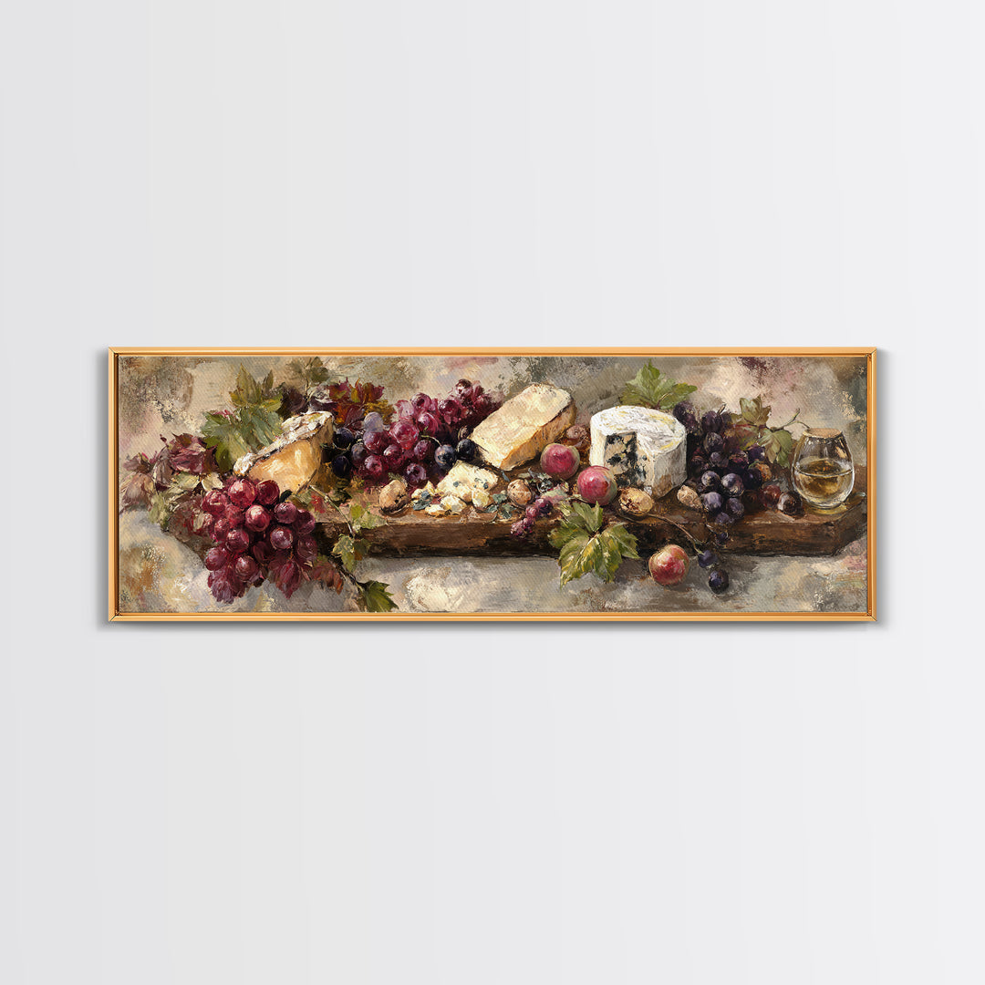 Charcuterie Board with Grapes and Cheese Canvas Print, Winery Art, Kitchen Wall Decor, Winery Decor, Oil Painting, Vineyard, WIN-3x1-29