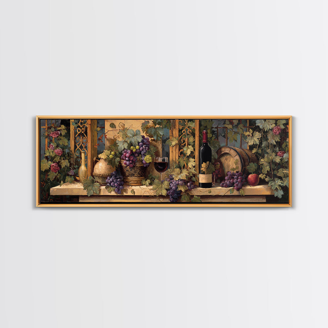 Vineyard Gate with Climbing Roses Canvas Print, Winery Art, Winery Decor, Abstract Art, Vineyard, Wall Hanging, WIN-3x1-31