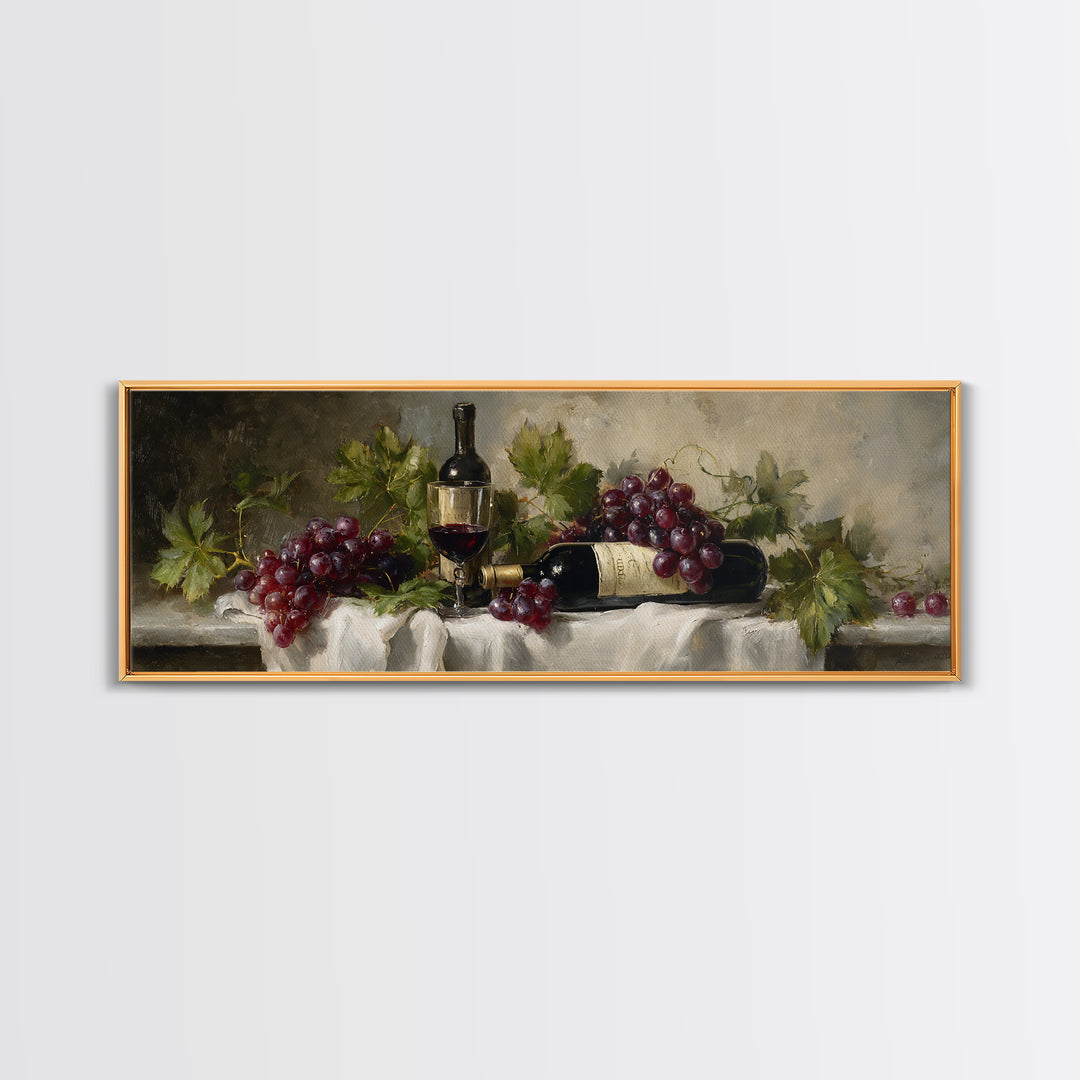 Champagne Grapes and White Linen Still Life Canvas Print, Winery Art, Matisse Print, Winery Decor, Abstract Art, Vineyard, WIN-3x1-45