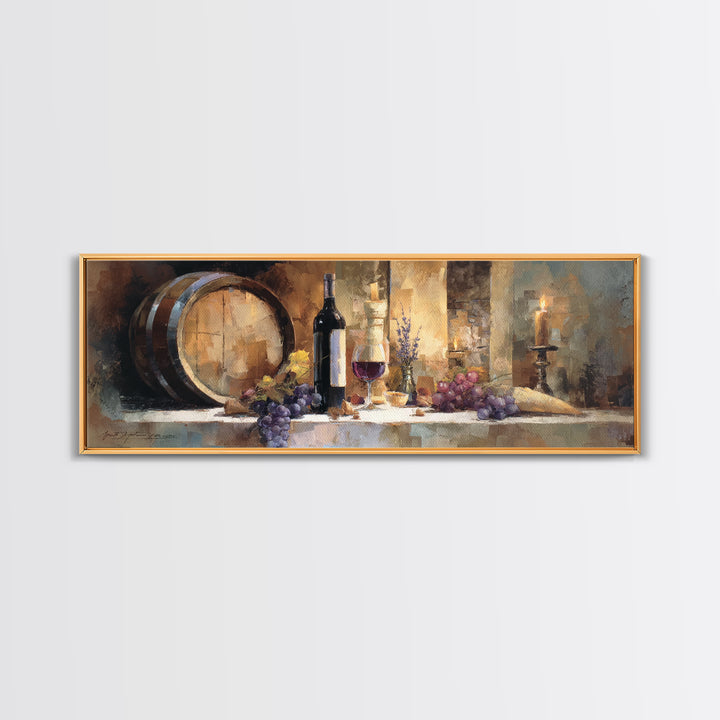 Wine Barrel with Lavender and Sunlight Canvas Print, Winery Art, Retro Wall Art, Winery Decor, Fine Art, Vineyard, Modern Decor, WIN-3x1-46