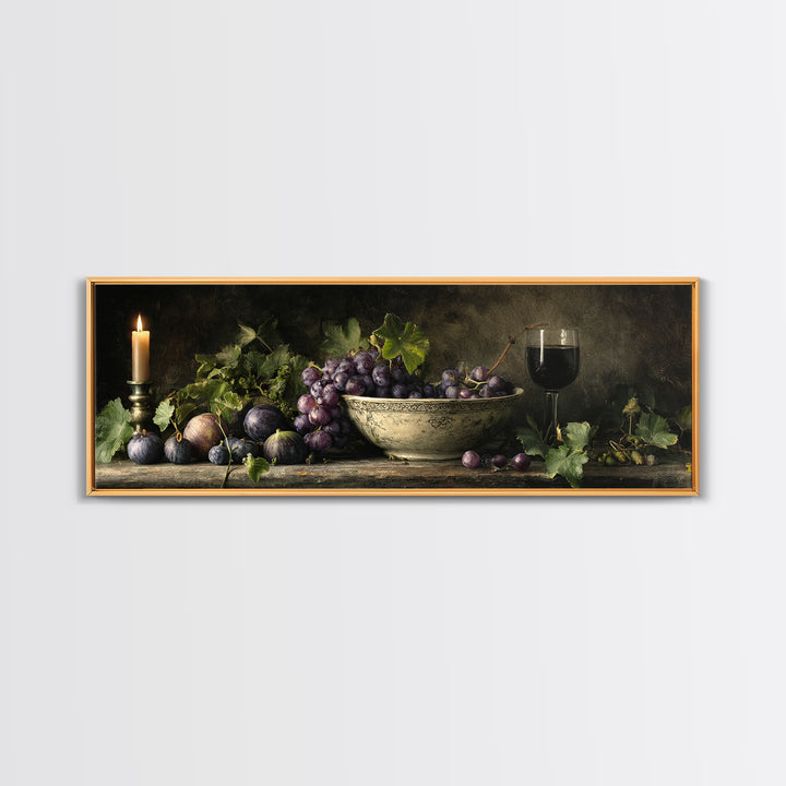 Grapes in a Ceramic Bowl with Shadows Canvas Print, Winery Art, Landscape Art, Winery Decor, Abstract Art, Vineyard, Room Decor, WIN-3x1-49