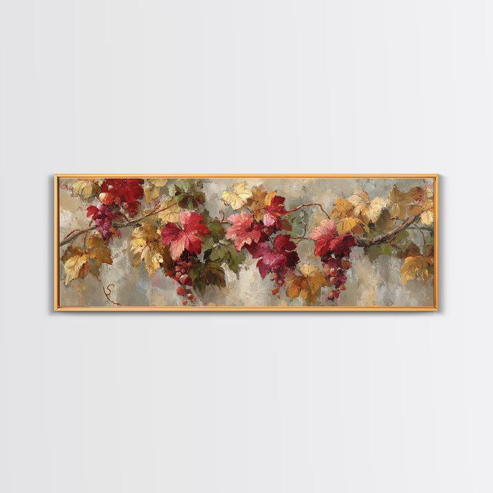 Vine Leaves Turning Autumn Red and Gold Framed Canvas Print, Winery Art, Printable Wall Art, Winery Decor, Fine Art, Vineyard, WIN-3x1-51