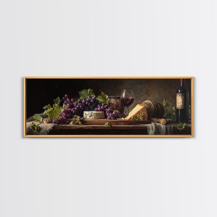 Charcuterie Board with Grapes and Cheese Framed Canvas Print, Winery Art, Bar Art, Winery Decor, Fine Art, Vineyard, WIN-3x1-53