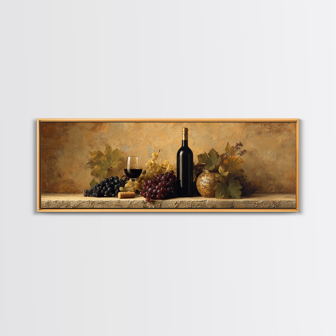 Black and Gold Wine Bottle Silhouette Framed Canvas Print, Winery Art, Minimalist Decor, Winery Decor, Fine Art, Vineyard, WIN-3x1-56