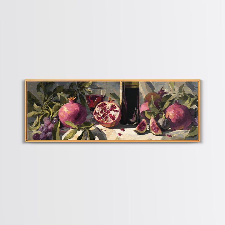 Pomegranate Figs and Red Wine Composition Framed Canvas Print, Winery Art, Living Room Art, Winery Decor, Fine Art, Vineyard, WIN-3x1-57