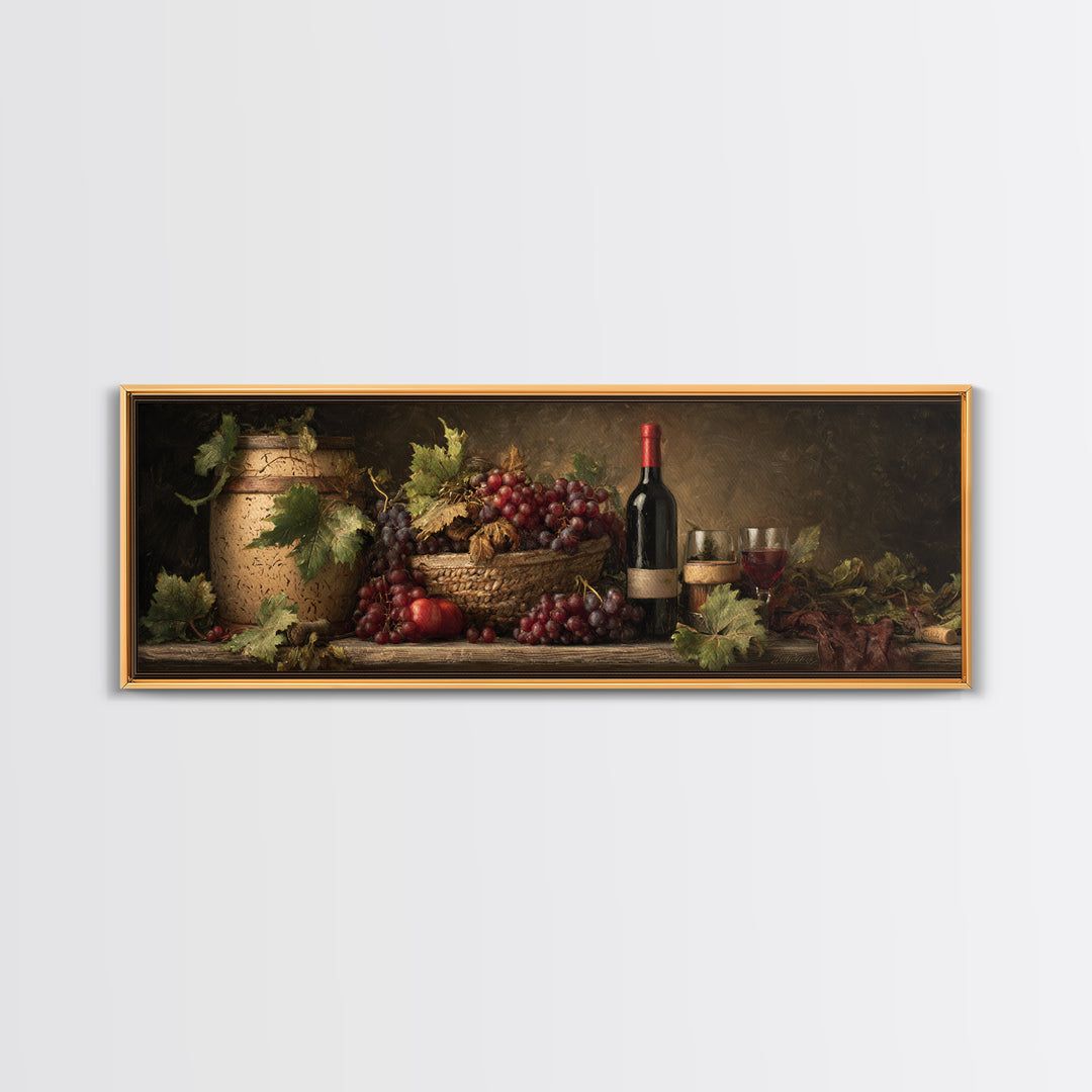 Wine Harvest Basket Canvas Print, Winery Art, Boho Decor, Winery Decor, Oil Painting, Vineyard, Art Print, Printable Wall Art, WIN-3x1-62
