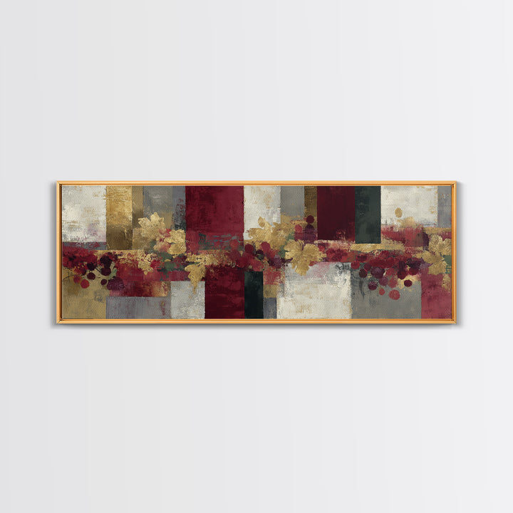 Burgundy Abstract with Gold Accents Framed Canvas Print, Winery Art, Contemporary Art, Winery Decor, Abstract Art, Vineyard, WIN-3x1-63
