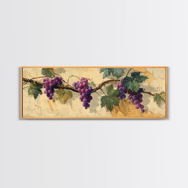 Grapevine Branch with Purple Grapes and Leaves Canvas Print, Winery Art, Cocktail Wall Art, Winery Decor, Fine Art, Vineyard, WIN-3x1-65