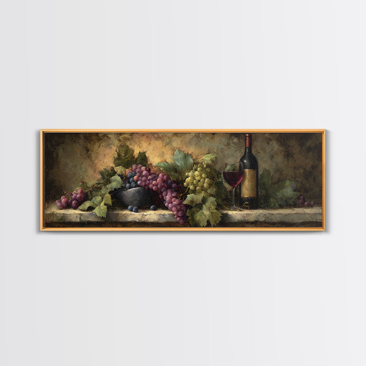 Tuscan Vineyard at Golden Hour Framed Canvas Print, Winery Art, Kitchen Decor, Winery Decor, Abstract Art, Vineyard, WIN-3x1-67