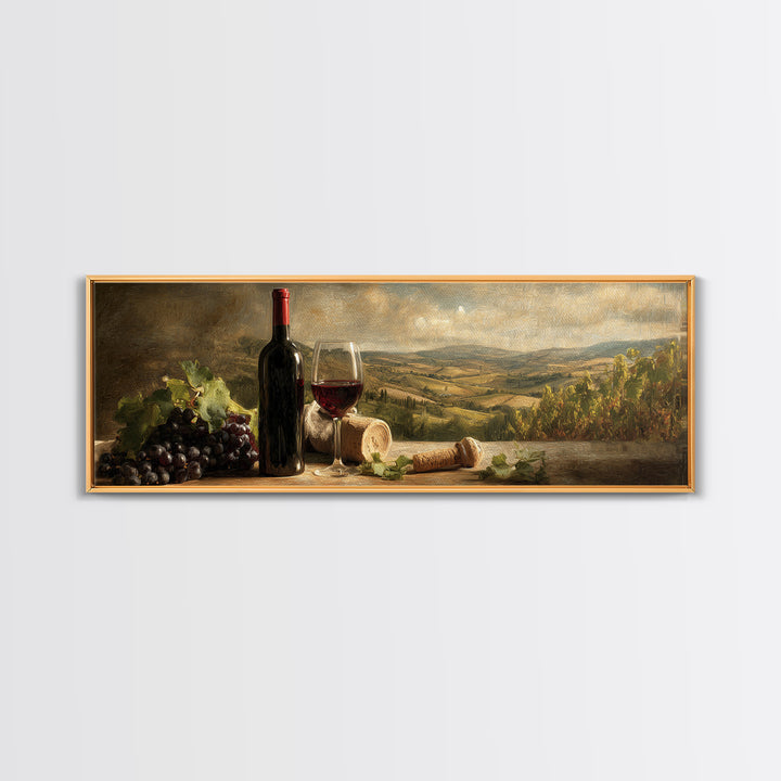 French Vineyard Hills Framed Canvas Print, Winery Art, Art, Winery Decor, Fine Art, Vineyard, Farmhouse Decor, Kitchen Art, WIN-3x1-72