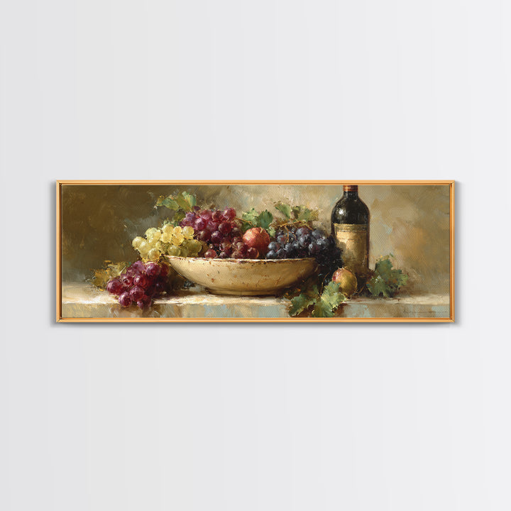 Grapes in a Ceramic Bowl with Shadows Framed Canvas Print, Winery Art, Neutral Decor, Winery Decor, Fine Art, Vineyard, WIN-3x1-73