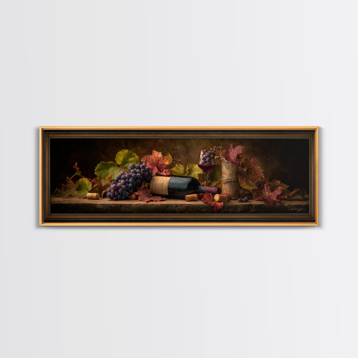Vine Leaves Turning Autumn Red and Gold Canvas Print, Winery Art, Framed Art, Winery Decor, Fine Art, Vineyard, Landscape Art, WIN-3x1-75