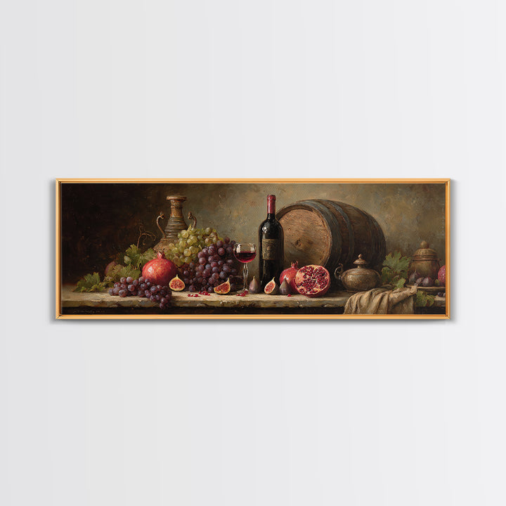 Pomegranate Figs and Red Wine Composition Framed Canvas Print, Winery Art, Living Room Art, Winery Decor, Fine Art, Vineyard, WIN-3x1-81