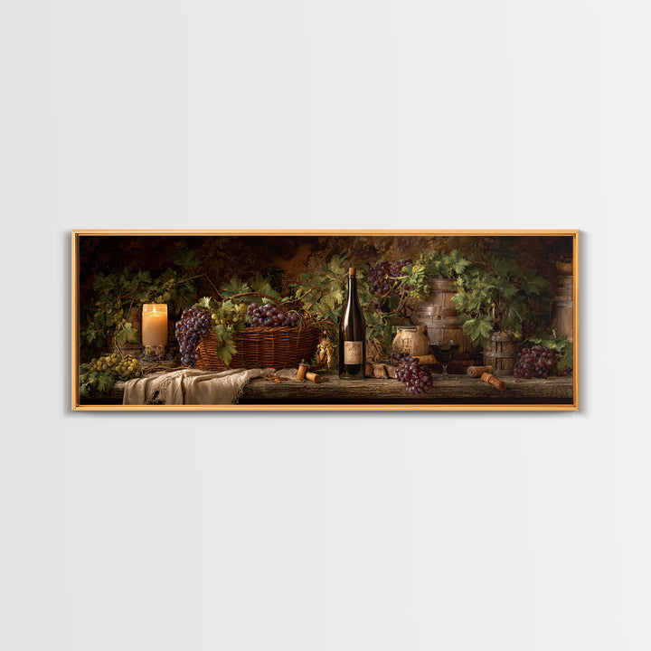 Wine Harvest Basket Canvas Print, Winery Art, Kitchen Art, Winery Decor, Watercolor Art, Vineyard, Living Room Art, WIN-3x1-86