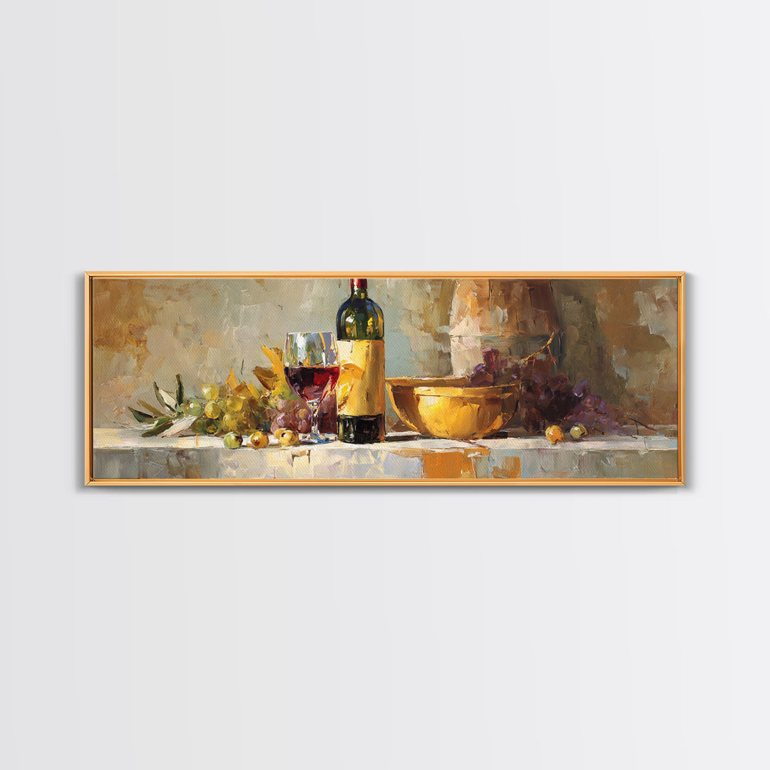 Olive Branch and Wine Glass Mediterranean Still Canvas Print, Winery Art, Wall Art, Winery Decor, Watercolor Art, Vineyard, WIN-3x1-88