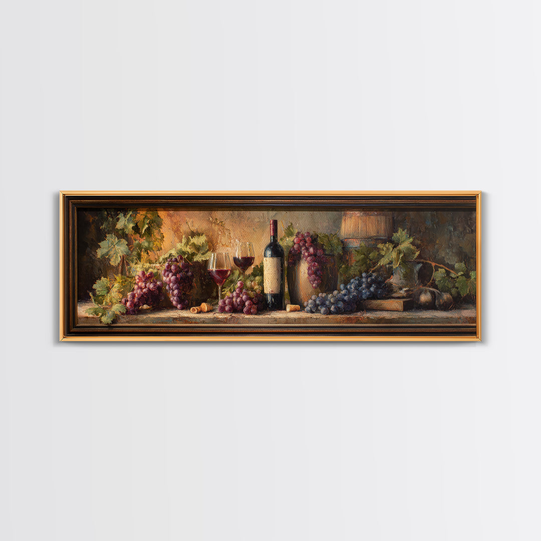 Tuscan Vineyard at Golden Hour Canvas Print, Winery Art, Print, Winery Decor, Vineyard, Wall Art Print, Watercolor Painting, WIN-3x1-91
