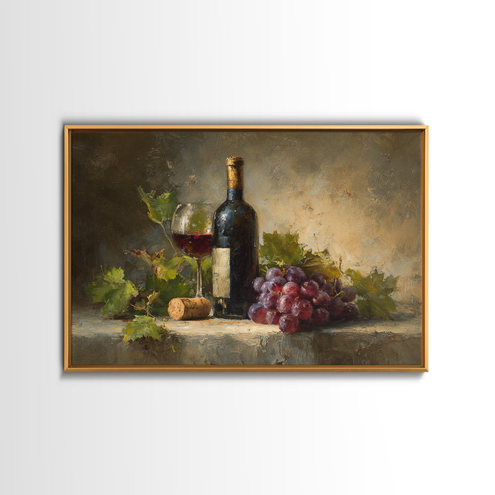 Olive Branch and Wine Glass Mediterranean Still Framed Canvas Print, Winery Art, Wall Art, Winery Decor, Watercolor Art, WIN-3x2-100