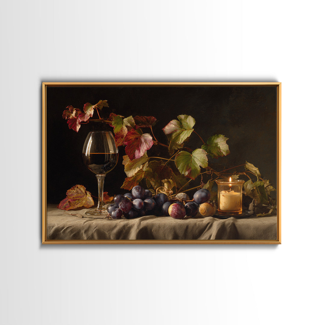 Vine Leaves Turning Autumn Red and Gold Framed Canvas Print, Winery Art, Watercolor Painting, Winery Decor, Fine Art, Vineyard, WIN-3x2-15