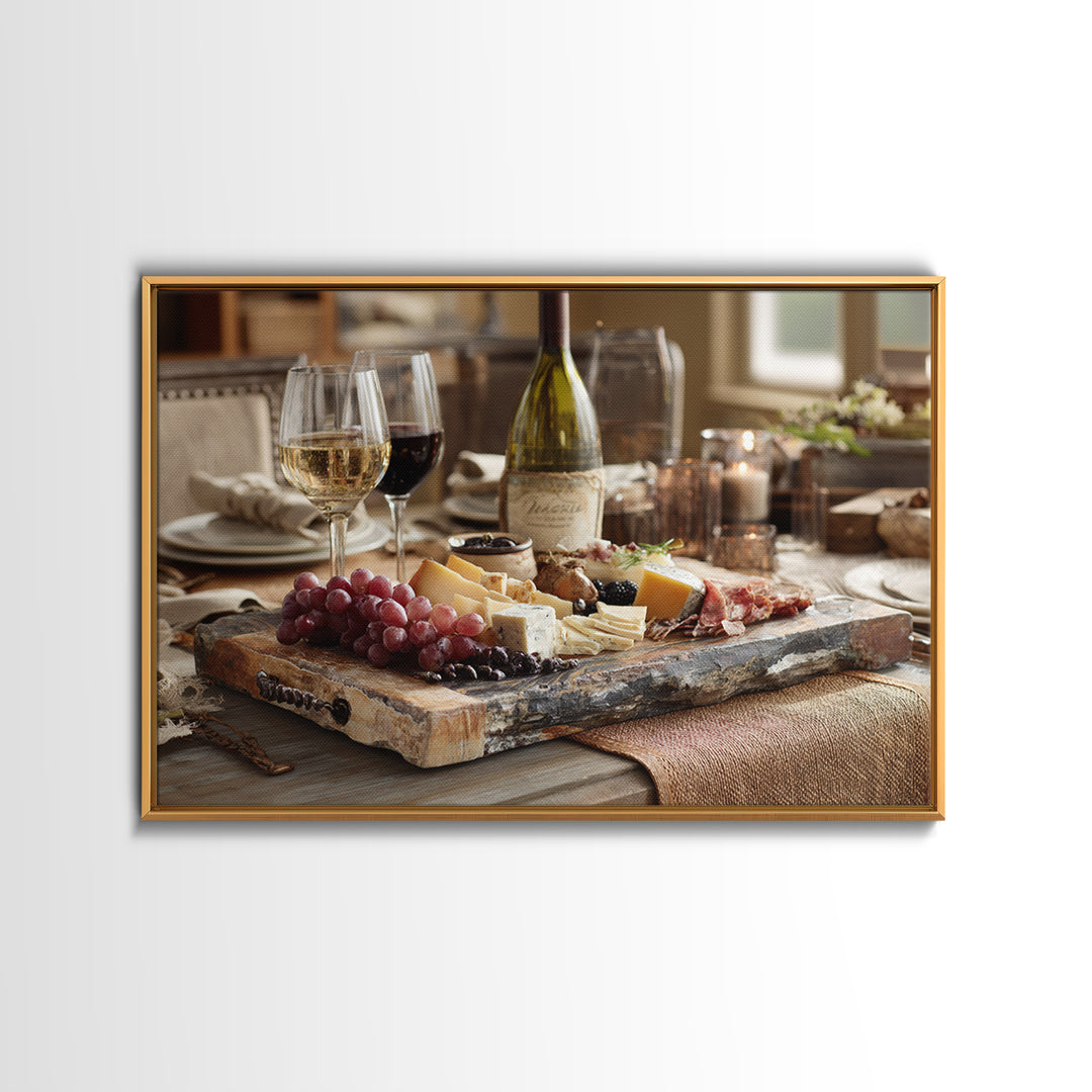 Charcuterie Board with Grapes and Cheese Canvas Print, Winery Art, Gallery Wall Art, Winery Decor, Fine Art, Vineyard, WIN-3x2-17