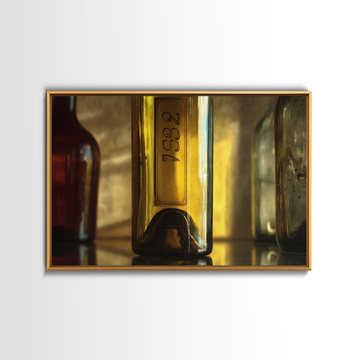 Black and Gold Wine Bottle Silhouette Framed Canvas Print, Winery Art, Gallery Wall Art, Winery Decor, Fine Art, Vineyard, WIN-3x2-20