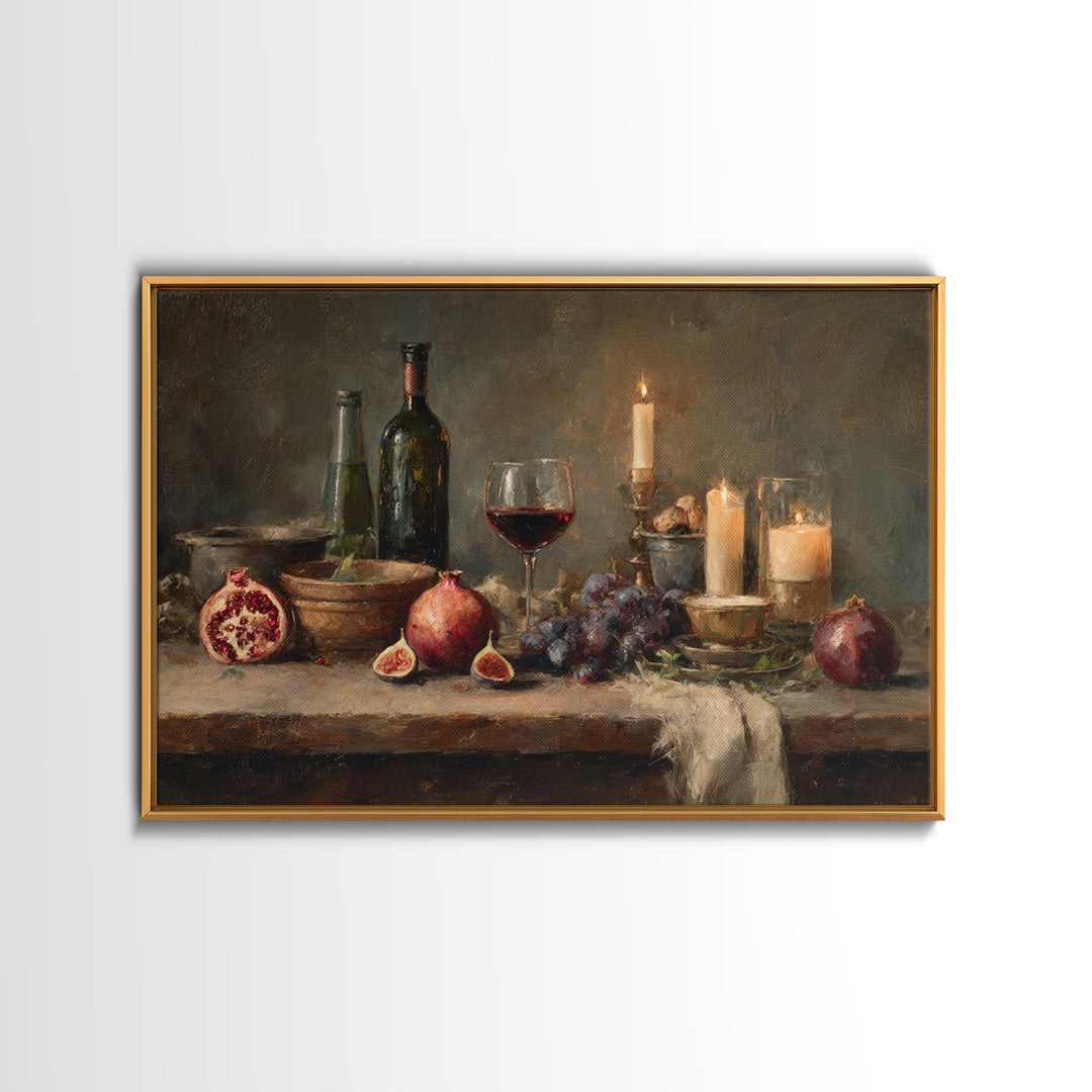 Pomegranate Figs and Red Wine Composition Canvas Print, Winery Art, Matisse Print, Winery Decor, Vineyard, Luxury Decor, WIN-3x2-21