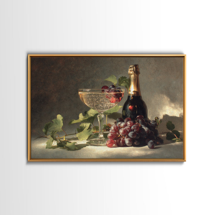 Champagne Coupe with Bubbles and Light Framed Canvas Print, Winery Art, Bar Art, Winery Decor, Fine Art, Vineyard, WIN-3x2-23