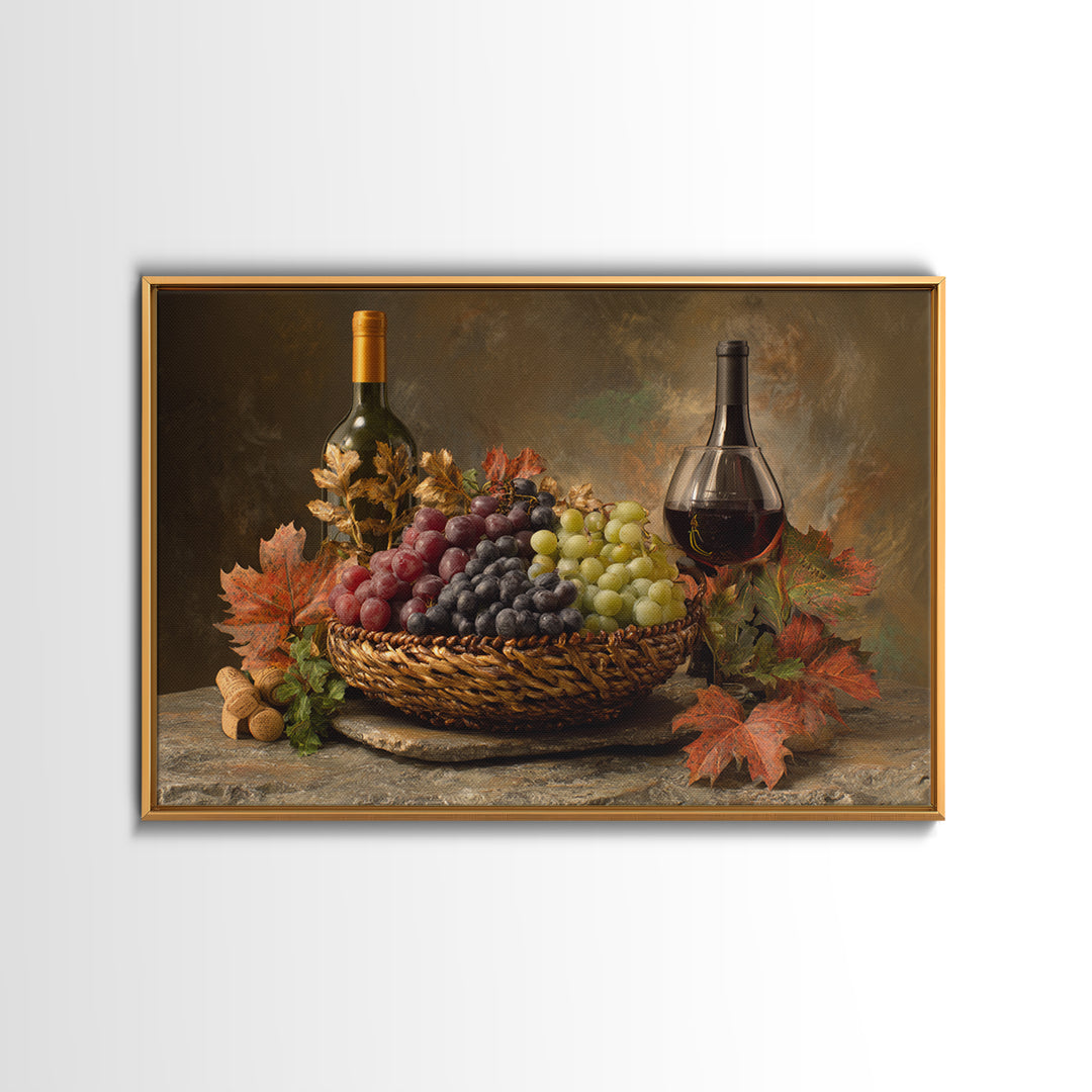 Wine Harvest Basket Canvas Print, Winery Art, Kitchen Art, Winery Decor, Watercolor Art, Vineyard, Living Room Art, WIN-3x2-26