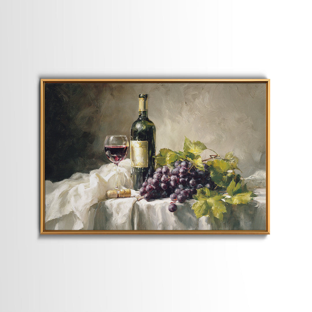 Champagne Grapes and White Linen Still Life Canvas Print, Winery Art, Living Room Art, Winery Decor, Abstract Art, Vineyard, WIN-3x2-33