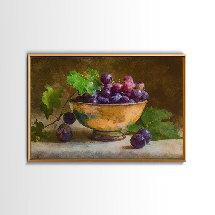 Grapes in a Ceramic Bowl with Shadows Canvas Print, Winery Art, Travel Poster, Winery Decor, Oil Painting, Vineyard, WIN-3x2-37