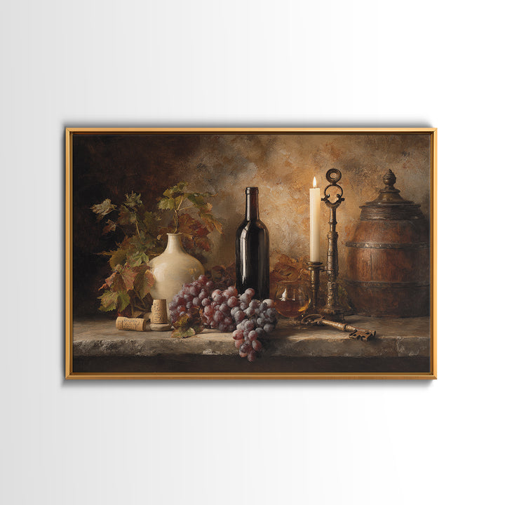 Old Cellar Key and Wine Label Shapes Framed Canvas Print, Winery Art, Travel Poster, Winery Decor, Abstract Art, Vineyard, WIN-3x2-40