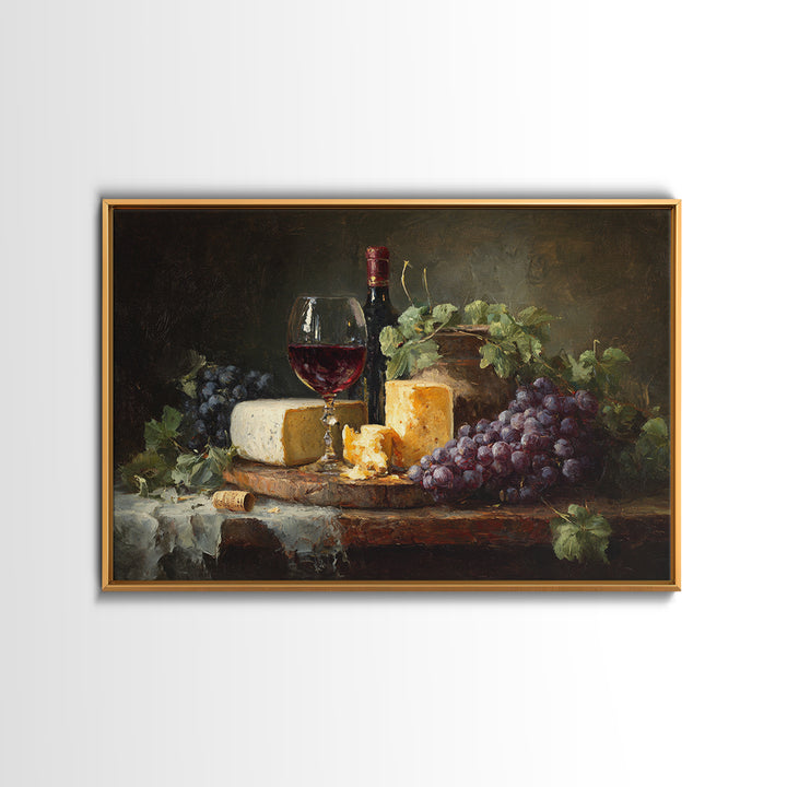 Charcuterie Board with Grapes and Cheese Framed Canvas Print, Winery Art, Cocktail Wall Art, Winery Decor, Watercolor Art, WIN-3x2-41