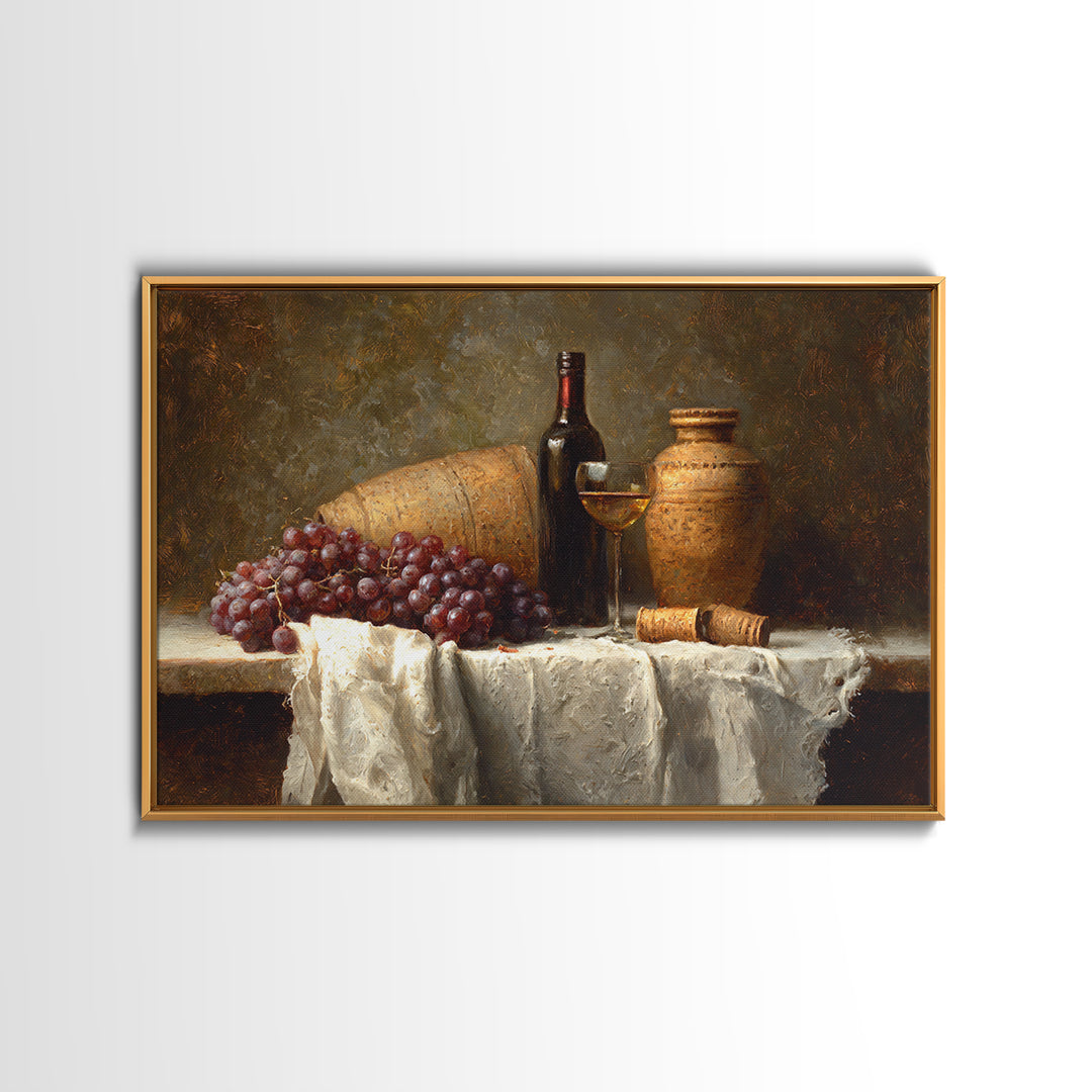 Champagne Grapes and White Linen Still Life Canvas Print, Winery Art, Living Room Art, Winery Decor, Abstract Art, Vineyard, WIN-3x2-57