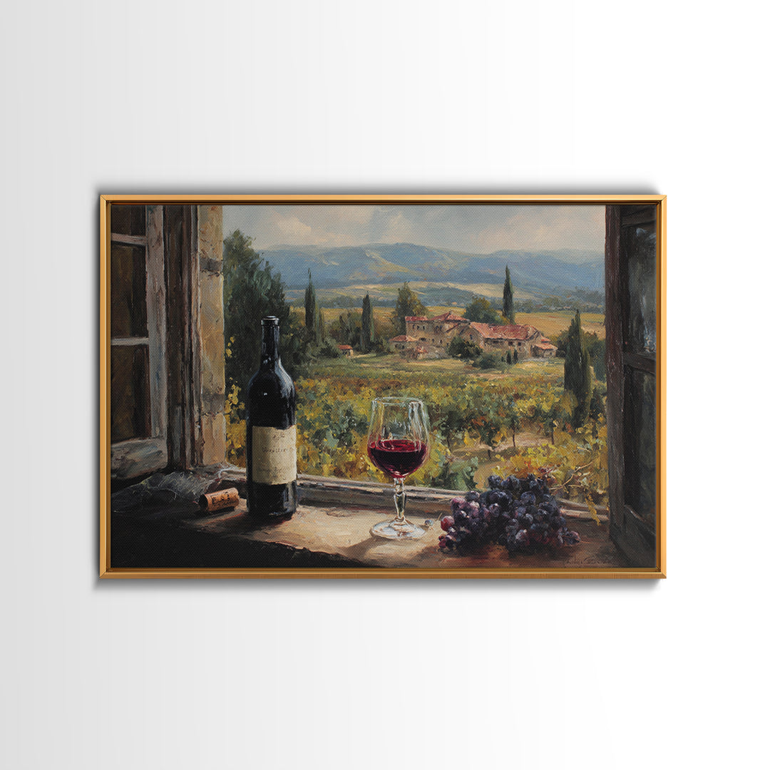 French Vineyard Hills Framed Canvas Print, Winery Art, Textured Painting, Winery Decor, Fine Art, Vineyard, Oil Painting, WIN-3x2-60