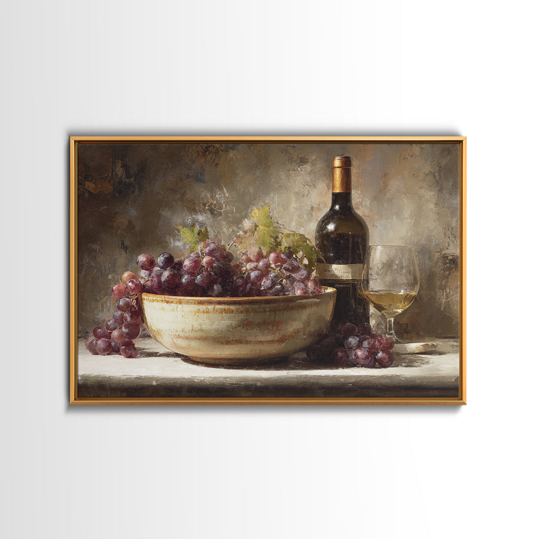 Grapes in a Ceramic Bowl with Shadows Canvas Print, Winery Art, Travel Poster, Winery Decor, Oil Painting, Vineyard, WIN-3x2-61
