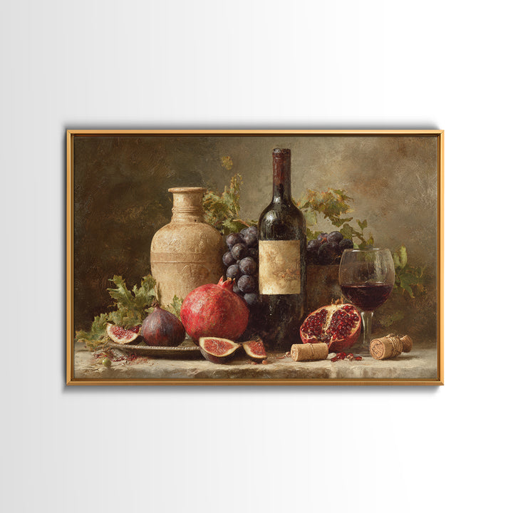 Pomegranate Figs and Red Wine Composition Framed Canvas Print, Winery Art, Gallery Decor, Winery Decor, Fine Art, Vineyard, WIN-3x2-69