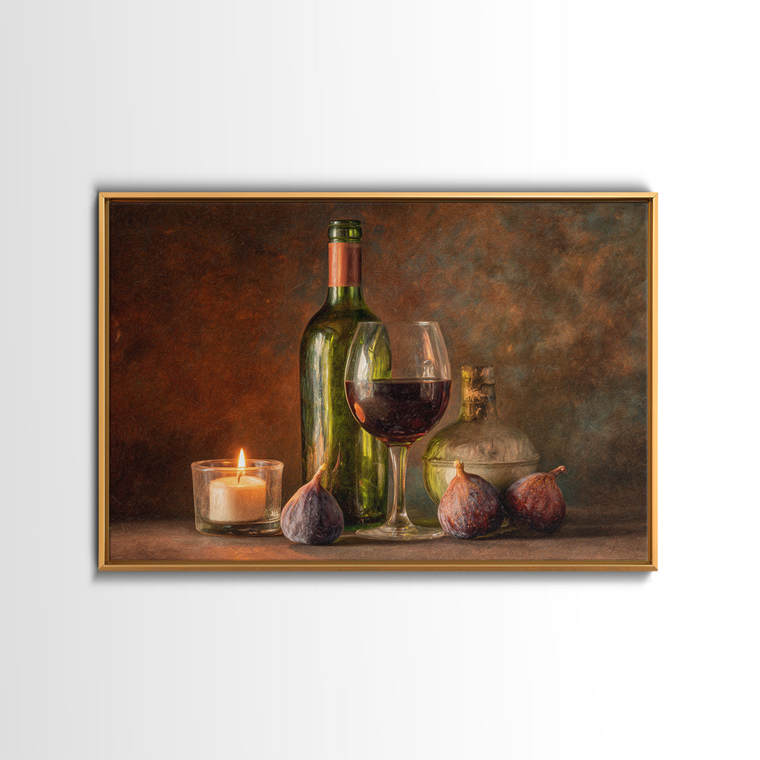 Wine Bottle and Glass Still Life Framed Canvas Print, Winery Art, Living Room Art, Winery Decor, Fine Art, Vineyard, WIN-3x2-78